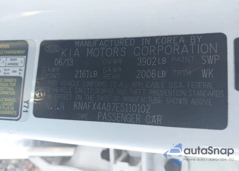 2014 Kia Forte Ex из США, поврежденный, VIN KNAFX4A87E5110102